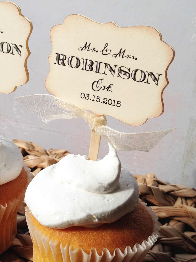 12 Customizable Mr. and Mrs. Wedding Cupcake Toppers Etsy