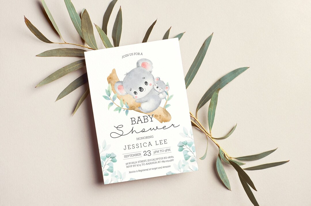 Editable Koala Baby Shower Invitation - Australian Animal Koala Baby ...