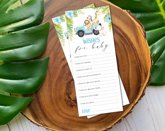 INSTANT DOWNLOAD Wishes for Baby Safari Wild Animal Drive By Baby Shower -  Wishes for Baby/ Baby shower Wish Card