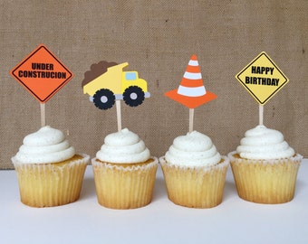 12 Under Construction Little worker birthday Cupcake Toppers