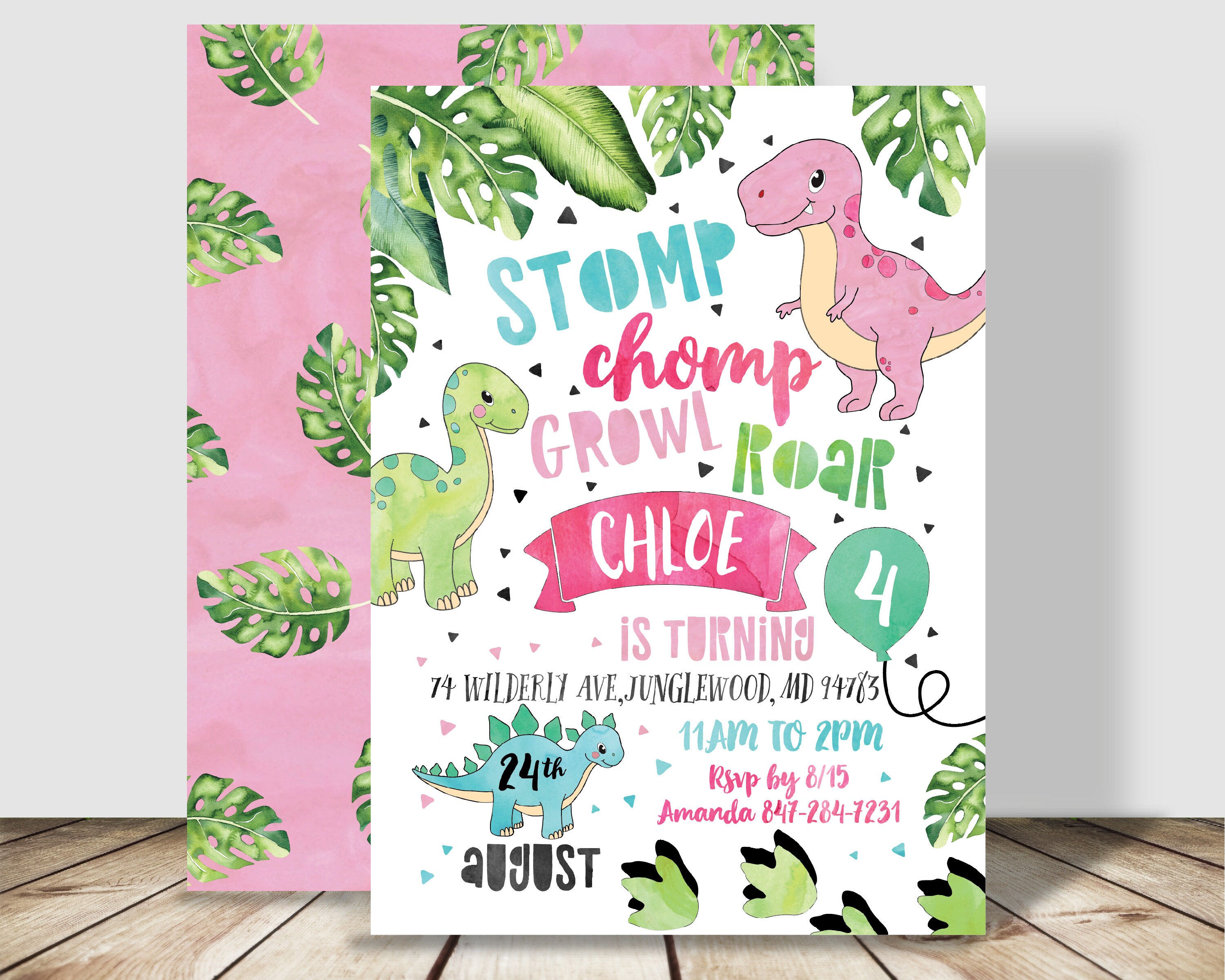 Invitations Girl Dinosaur Chalkboard Invitation Girl Dinosaur Birthday Invitation Girl Dinosaur