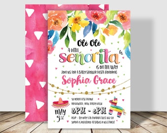 A Little señorita is on the way Fiesta Baby Shower PDF Invitation - 5x7 double sided - Spanish Inspired - Baby Girl Baby Shower