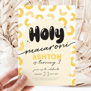 Editable Holy Macaroni Birthday Invitation - Macaroni and Cheese Birthday Boy Invitation - Holy Moly Pasta Birthday Party 5x7 PDF DIY