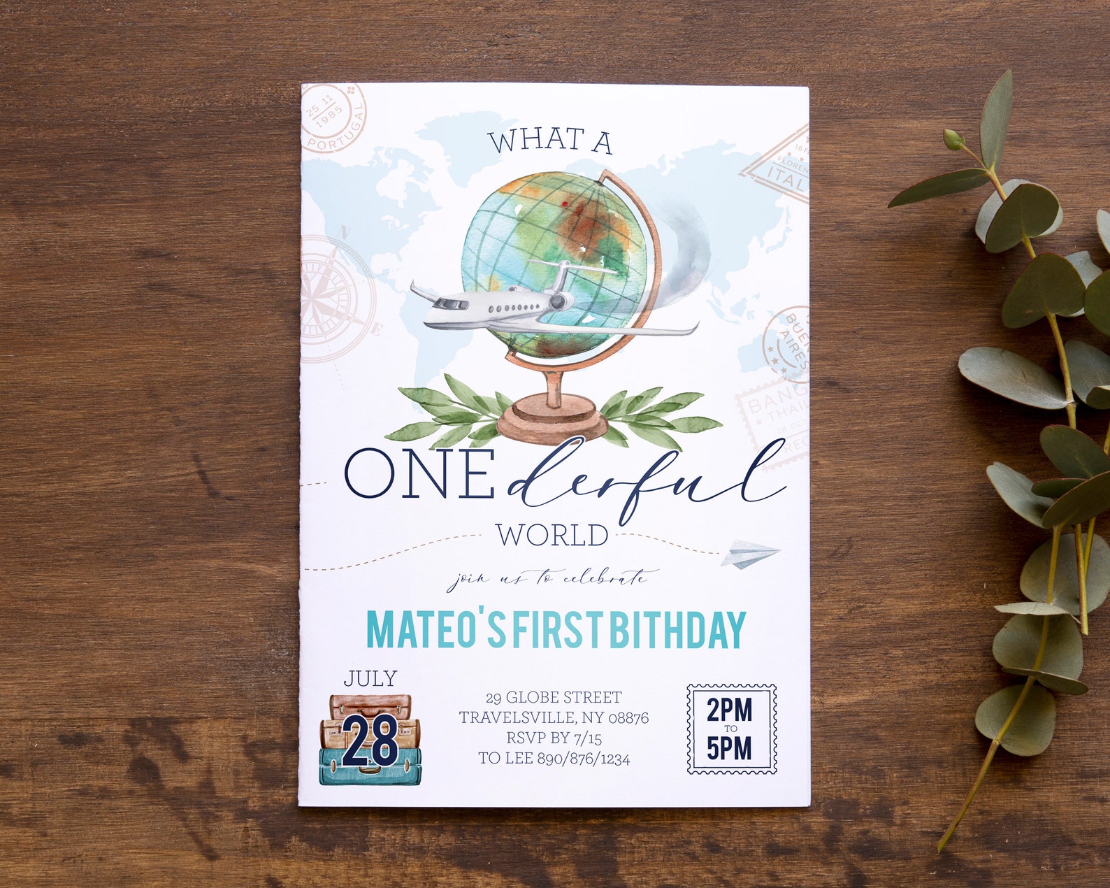 What A Onederful World – Banner Per Foto 1° Compleanno Ragazzo, Tema Viaggio (12x16 Cm) - 4