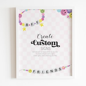EDITABLE Friendship Bracelet Birthday  Custom Sign - Beastie Bead Bracelet Jewelry Making Signage - Girl Party Custom Sign PDF DIY File 8x10