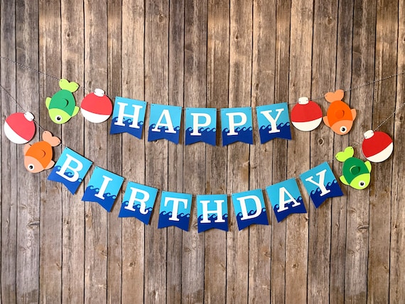 Happy Birthday Fishing Banner Fishing Birthday Party Etsy