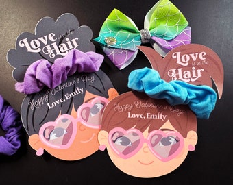 EDITABLE Love is in the Hair Valentines Day Kids Gift Tag -  Valentines Scrunchie Classroom Exchange - Hair Tie Valentines Friends Gift Tag