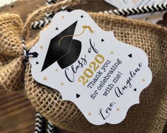 12 Graduation Favor tags - Graduation Thank you favor tags - Class of (your year) - Custom wording - Black and Gold Graduation thank you tag