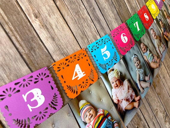 NB to12 Month First Fiesta Papel Picado Photo Milestone Banner - NB to 12 month Fiesta Photo Banner - Fiesta Photo Banner