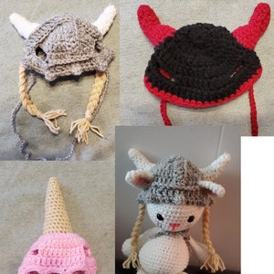 Pet Cat Hat Crochet Viking Ice Cream Demon Devil Horns Cosplay Costume Dress up Kitty Cap  Small dog