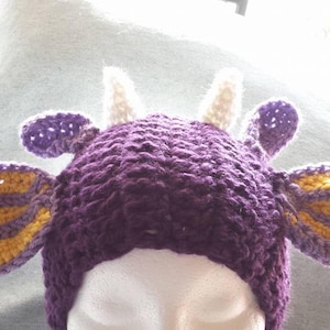 Ear Warmer Purple Dragon Horns Wings Chunky.  Hand Crocheted to order.
