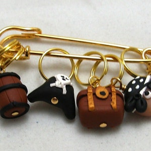 Stitch Markers ARGH MATEY  for Knit or Crochet set of 6 Pirate Treasure Rum Jolly Roger