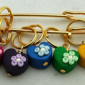 Stitch Markers RAINBOW HEARTS   for Knit or Crochet set of 6