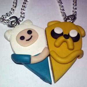Jake and Finn Adventuretime Best Friends Heart Pendant.  Friendship Besties on Necklace Book Mark Key Ring Polymer Clay