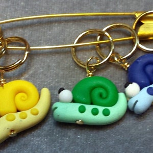 Stitch Markers Rainbow Snails for Knit or Crochet set of 6