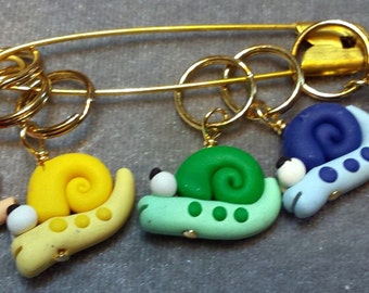Stitch Markers Rainbow Snails for Knit or Crochet set of 6