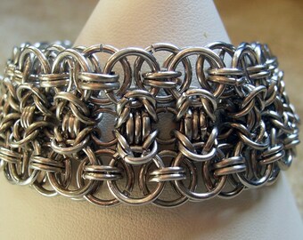 Byzantine and Helm Chain Maille chainmail cuff bracelet in  anodized aluminum