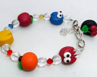 PAC Monster Child Bracelet  Polymer Clay Swarovski Crystals Ghosts Blinky