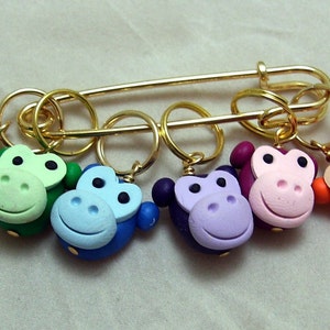Stitch Markers RAINBOW MONKEY for Knit or Crochet set of 6