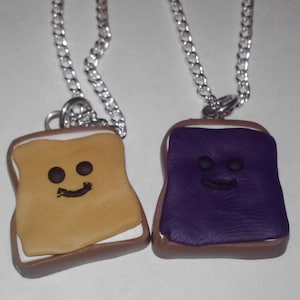 Peanut Butter and Jelly PB&J Best Friends Heart Pendant.  Besties on Necklace Book Mark Key Ring Polymer Clay Kawaii