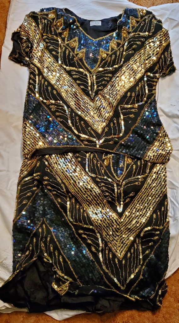 Vintage sequin skirt and top blouse set 1980's - image 2
