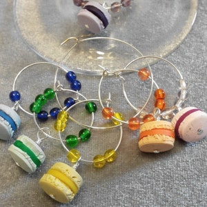 Wine Charm French Macarons set of 6 goblet or wine glass charms