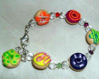 Child Bracelet BRIGHT DONUTS Growth chain and Swarovski Crystal Neon Day Glow Kawaii