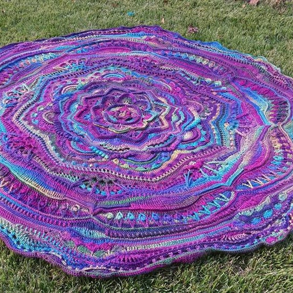 Mandala Maddness Round Crocheted Afghan.  Stained Glass Blanket Throw