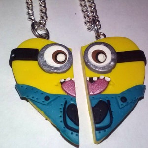 MINIONS Best Friends Heart Pendant.  Besties on Necklace Book Mark Key Ring Polymer Clay