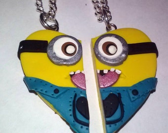 Colgante de corazón de los mejores amigos de los MINIONS. Besties en collar Marcapáginas Llavero Arcilla polimérica