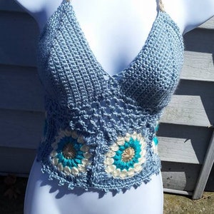 Boho Festival Top Halter Top Flow Top Halter  Shades of Blue crop top  B - C cup Size S - M