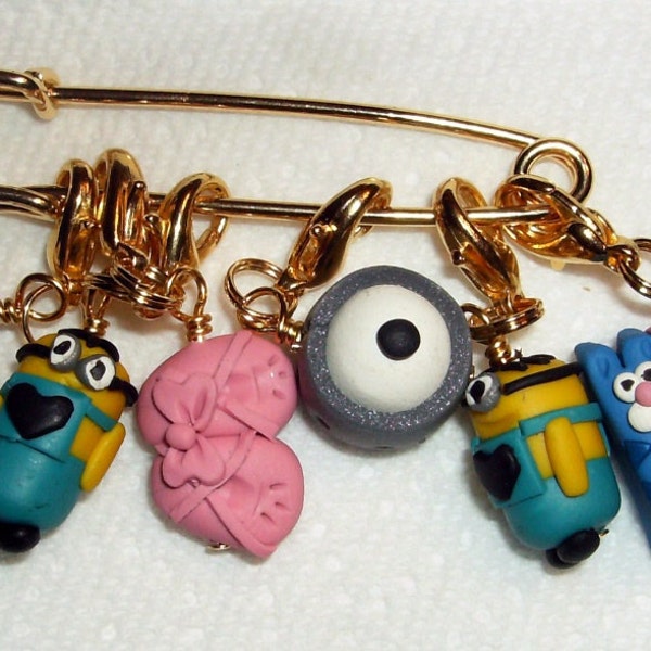 Stitch Markers DESPICABE Movie inspired  for Knit or Crochet set of 6 Minion Ballet Shoes Kittens