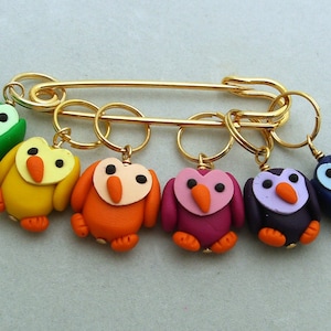 Stitch Markers RAINBOW OWLS   for Knit or Crochet set of 6