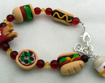 Child Kids Bracelet JUNK FOOD Swarovski Crystal Burger Pizza Hogie Hotdog