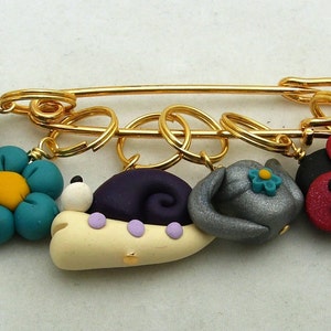 Stitch Markers SUMMER GARDEN for Knit or Crochet set of 6 Snail Ladybug Watering Can