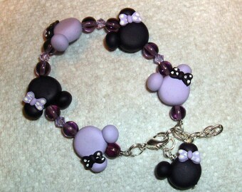 MINNIE in PURPLE Child Bracelet  Polymer Clay Swarovski Crystals Mouse Ears