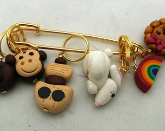 Stitch Markers NOAHS ARK  for Knit or Crochet set of 6 Monkey Bear Lion