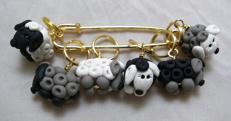 Stitch Markers SHEEP for Knit or Crochet set of 6 EWE Wool image 1