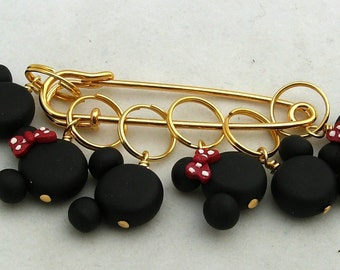 Stitch Markers MOUSE EARS for Knit or Crochet set of 6 Mickey Minnie