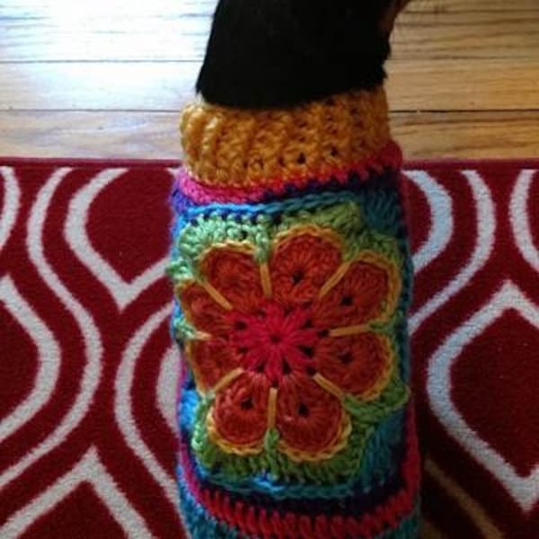 Doggie Sweater from your favorite granny square Crochet  picture tutorial/pattern/instructions  Step by step. instructable  Small Chihauhau