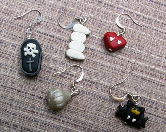 BITE ME Earring  Choose any 2 mix or match  Clip on available Coffin Bats Fangs Garlic