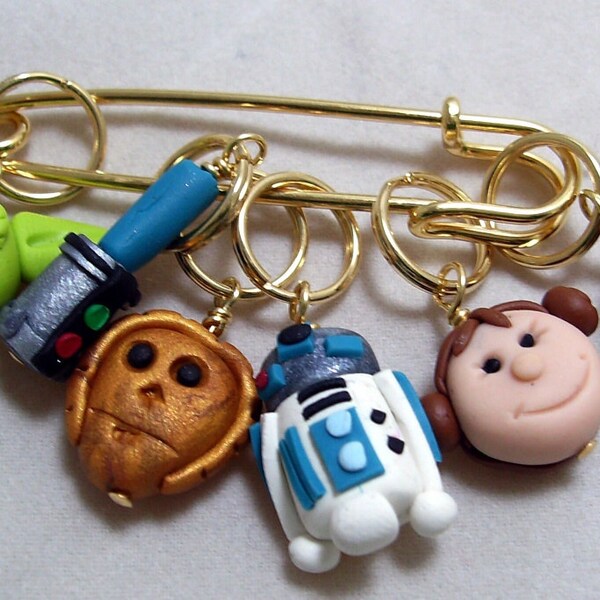 Stitch Markers STAR MOVIE inspired  for Knit or Crochet set of 6 clone wars luke yoda R2D2