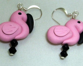 Pink Flamingo Earrings    Clip on or french hooks birds Florida Tropical