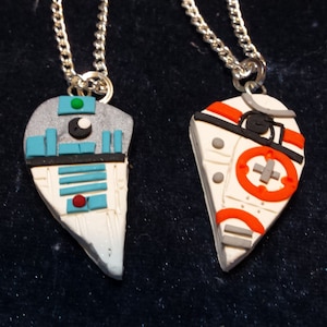 R2D2 BB-8 Star Wars Tribute  Best Friends Heart Pendant.  Besties on Necklace Book Mark Key Ring Polymer Clay