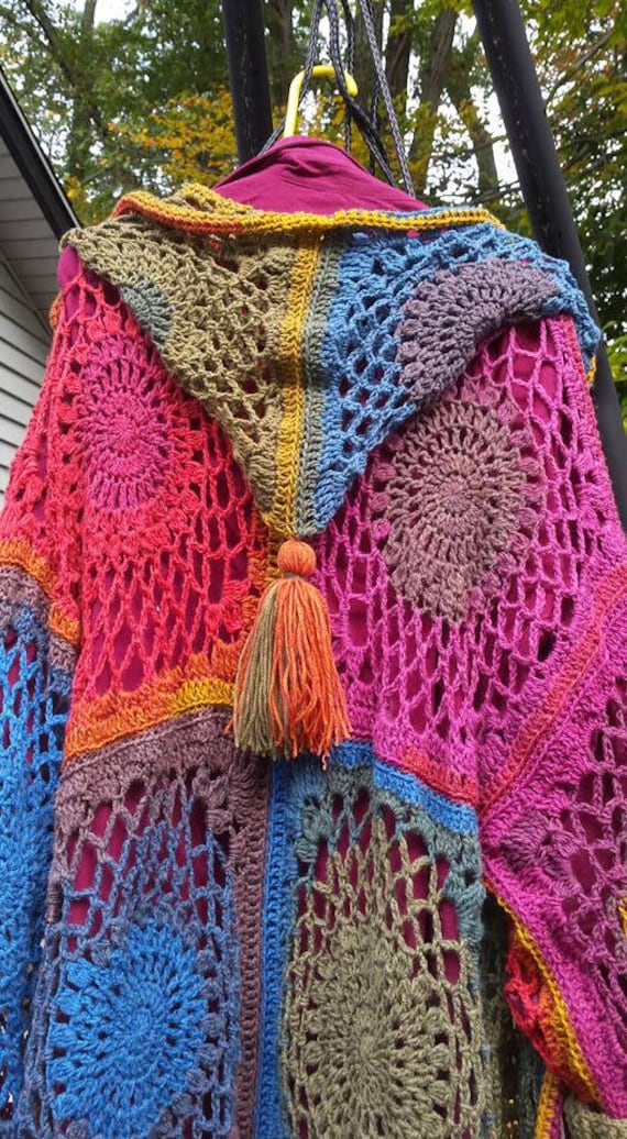 Boho Sweater Kalidascope Pattern In Mandala Yarn Ready To Ship In Time For Christmas Large Xl