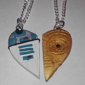 R2D2 C3PO Star Wars Tribute  Best Friends Heart Pendant.  Besties on Necklace Book Mark Key Ring Polymer Clay