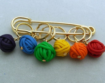 Marcadores de punto YARN BALLS para tejer o ganchillo conjunto de 6 crochet de lana de punto