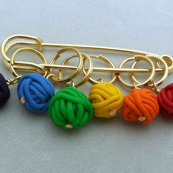 Stitch Markers YARN BALLS  for Knit or Crochet set of 6 knitting wool crochet