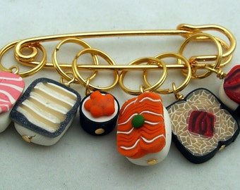 Stitch Markers Sushi Bar inspired  for Knit or Crochet set of 6