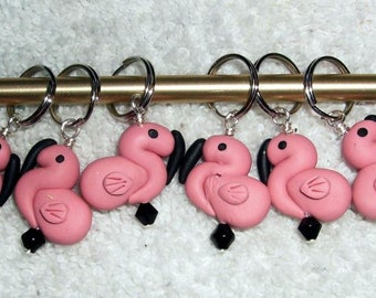 Stitch Markers FLAMINGO for Knit or Crochet set of 6 Pink Flamingo Tropics Key West